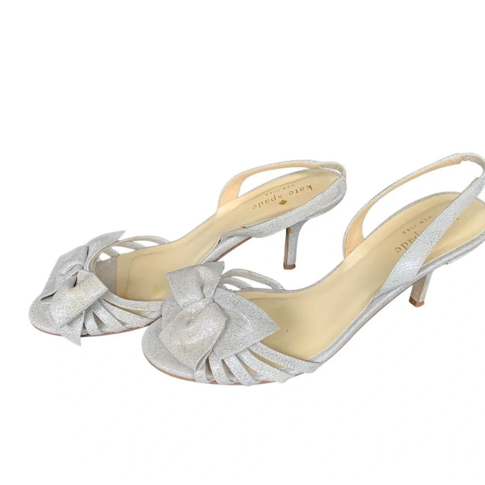 KATE SPADE Glitter Slingback Bow Heels – Size 7B‎